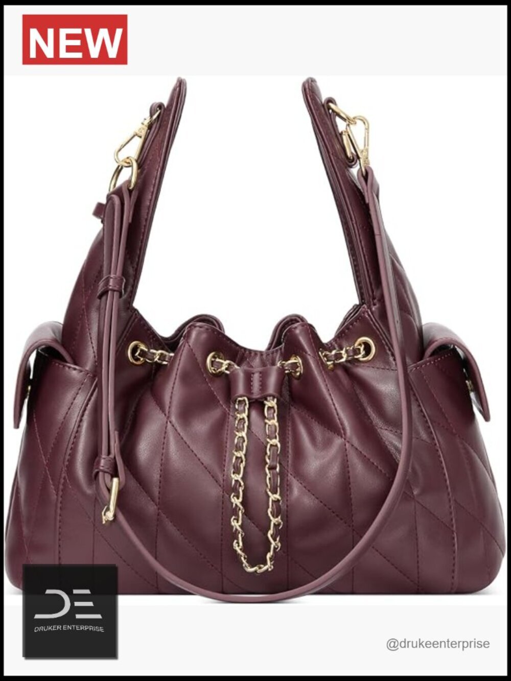 Quilted Vegan Leather Hobo Bag with Adjustable Strap